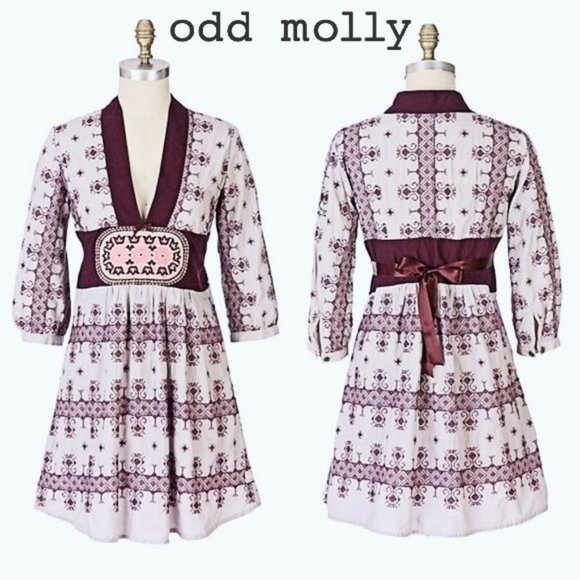 Odd Molly Four Continents Tunic Dress Boho Embroidered Purple Pink Cotton S - Picture 1 of 14